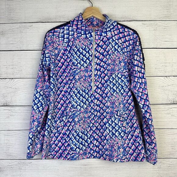Lilly Pulitzer Tops - LILLY PULITZER Skipper Pullover Top Womens Small Royal Blue Pink Crochet Trim‎